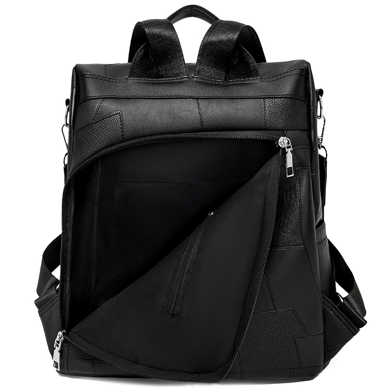 Mochila retro de cuero suave de costura para mujer AliExpress Tendencia de moda de gran capacidad Mochila coreana para estudiantes universitarios de cercanías