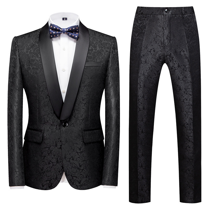 Cross-border foreign trade new wedding evening dress host MC Jacquard one-button suit two-piece men's suit Cross-border foreign trade new wedding evening dress host MC Jacquard one-button suit two-piece men's suit