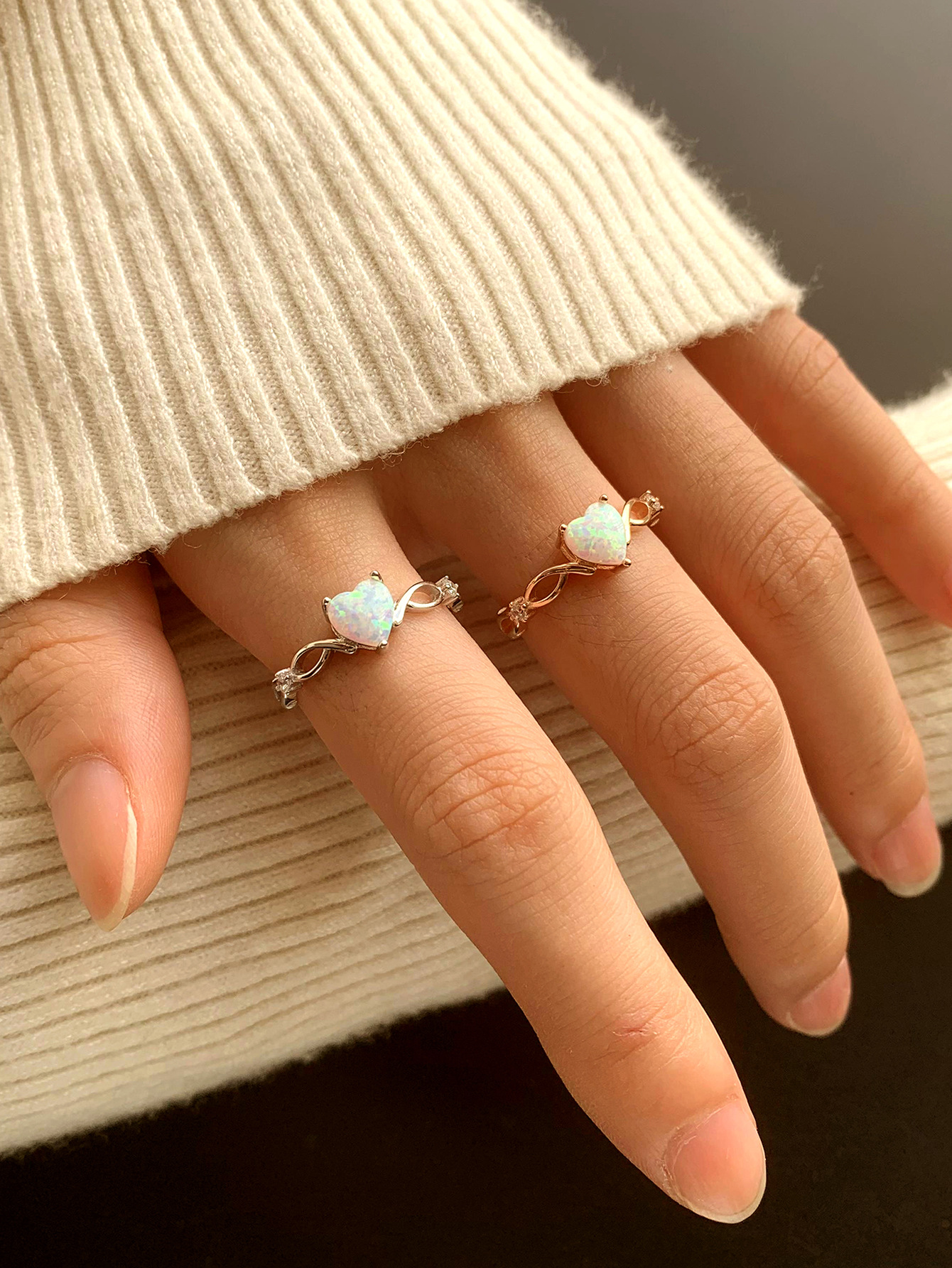 1g Weight Opal Inlay Material Rings Classification 6, 7, 8 Ring Size 1 Piece Quantity 925 Sterling Silver Opal Heart Shape Rings 925 Sterling Silver Rings