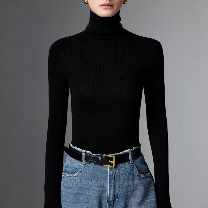 Yangzi Yarn Fine-Spun Turtleneck Wool Sweater for Women, Autumn and Winter Knitwear, Machine Washable Top, Knitted Base Layer, One-Size-Fits-All Cotton