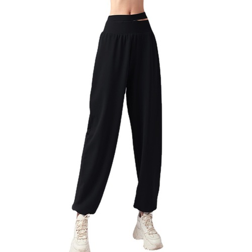 Women's Slimming Yoga Pants with High-Waisted Mesh Double Waistband Sports Pants Loose Ankle Running Fitness Quick-Drying Long Pants
