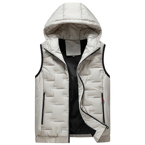 Men's winter warm coat, quilted outerwear for autumn and winter, padded and thickened hooded vest coat