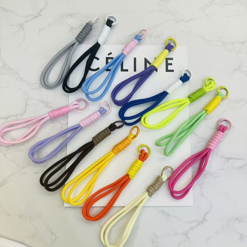 5mm Colorful Mobile Phone Lanyard Short Style Color-Blocked Anti-Lost Knotted Braided Rope Keychain Lanyard Nylon Rope