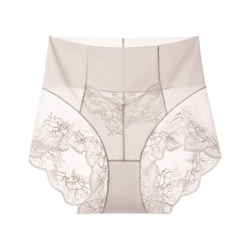 Ropa interior de encaje francés sin costuras de seda de hielo para mujer, cintura alta para mujer, abdomen, glúteos, ácido poliláctico, entrepierna antibacteriana, ropa interior para mujer