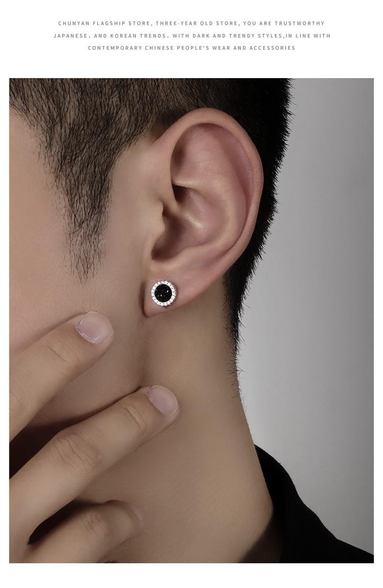 Earrings, Ear Studs Classification 1 Pair Quantity Casual, Street Occasion 1 Pair Modern Style Round Copper Gem September Birthstone Sapphire Men's Earrings Ear Studs