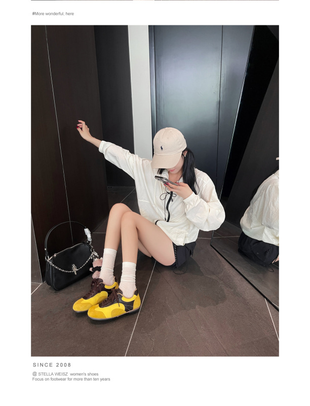 明星同款撞色平底德训鞋女2025秋冬新款芭蕾厚底阿甘鞋运动鞋板鞋|undefined