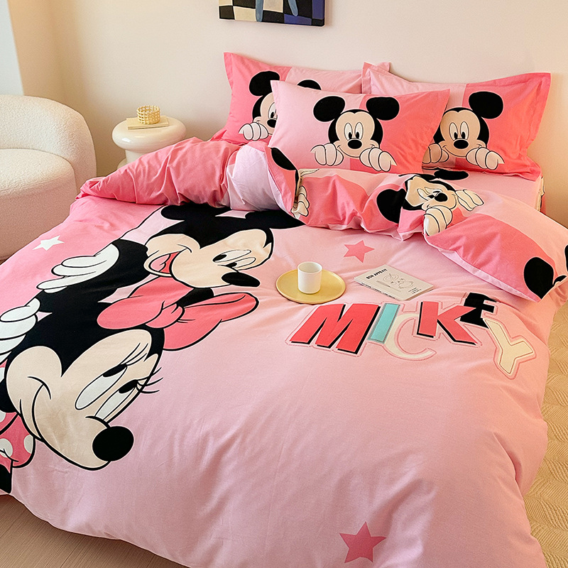 Todo el algodón grueso molienda Mickey otoño invierno impresión de cuatro piezas de dibujos animados para niños sábanas de algodón cubierta de tres piezas