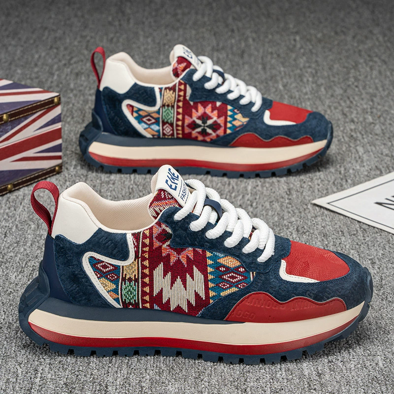 2025 новая мужская обувь весной модный тренд с печатной вышивкой спортивная повседневная обувь удобная толстая подошва увеличила обувь для мужчин