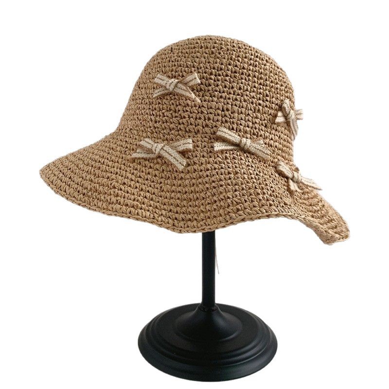 Sombrero de paja para mujeres 2025 nuevo sombrero de verano de protección solar gran borde del mar francés plegable tejido de paja flores gorra hueca