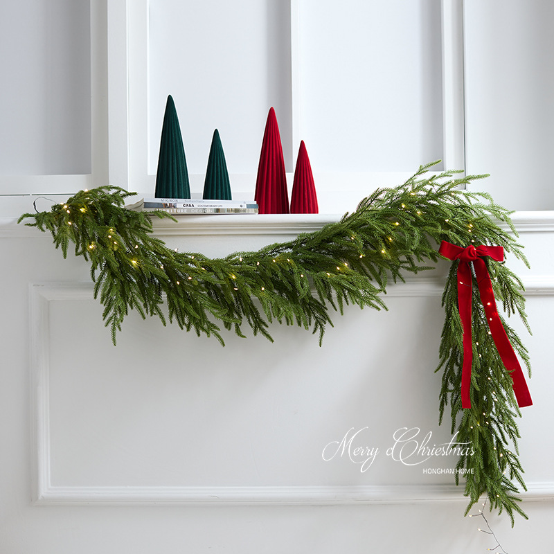 Nuevos productos transfronterizos pegamento blando sensación de mano PE guirlandana de alta simulación cifrado verde Navidad decoración del hogar de caña