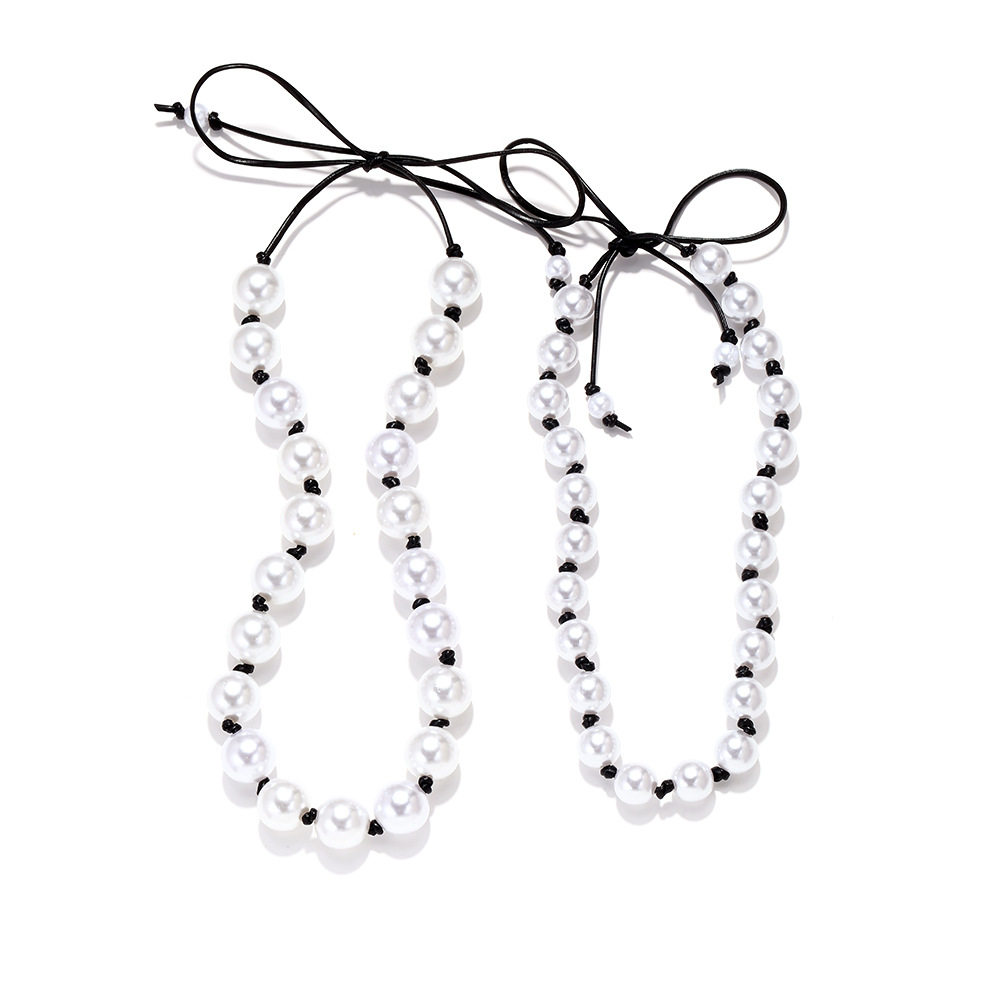 Wholesale Jewelry Elegant Simple Style Round Bow Knot Imitation Pearl Leather Rope Beaded Necklace display picture 5