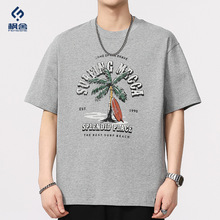 枫舍男装 /夏季薄款沙滩椰树度假短袖t恤男夏宽松圆领T恤衫短袖