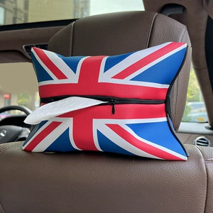 Car British Union Jack tissue box, car-mounted tissue holder, leather multifunctional tissue bag, interior accessory
