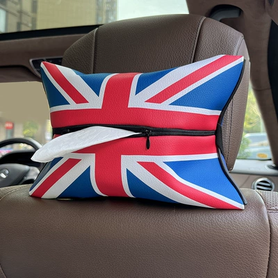 Car British Union Jack tissue box, car-mounted tissue holder, leather multifunctional tissue bag, interior accessory