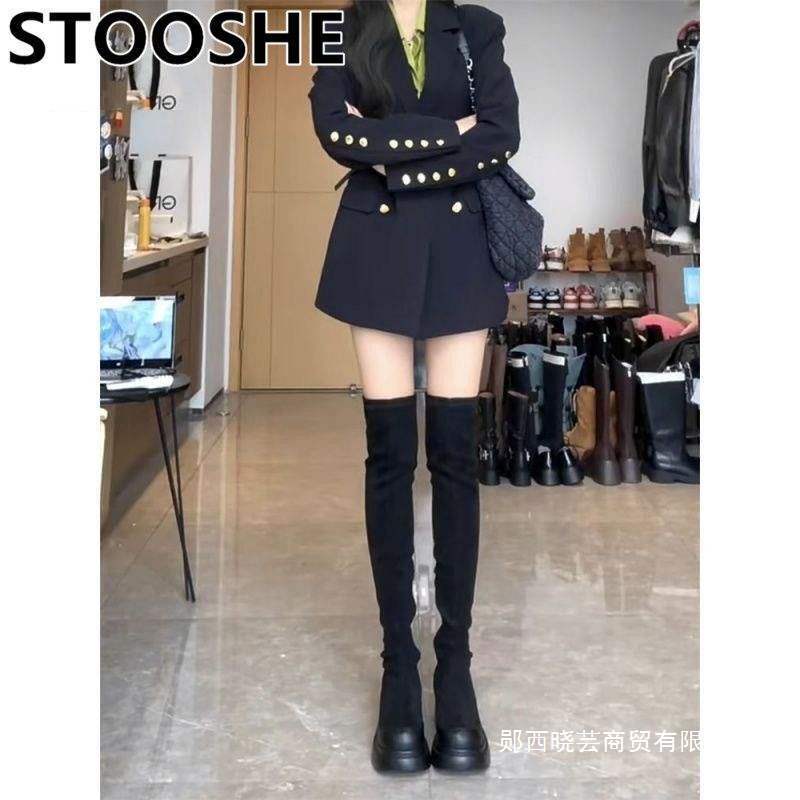 Over-The-Knee Boots for Women, Slimming Look, Thick-Soled Boots for Fat Mm, European and American Fashionable High-Heeled Boots, Elastic Slimming Look Boots