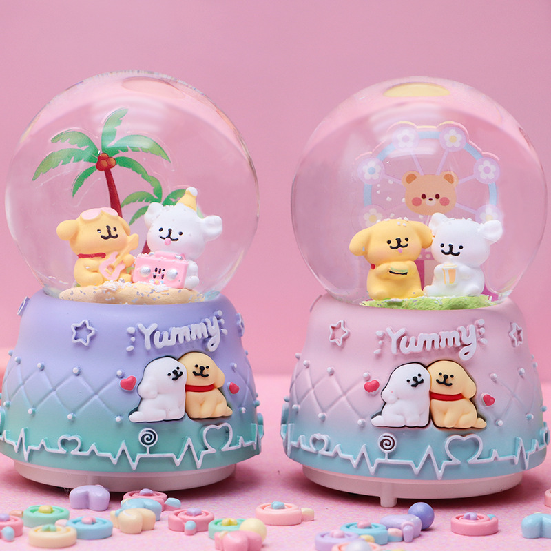 Caja Musical de Cristal con Diseño de Cachorro de Dibujos Animados, con Nieve que Cae Brillante, para Niños y Estudiantes, Regalos de Cumpleaños, Venta al por Mayor