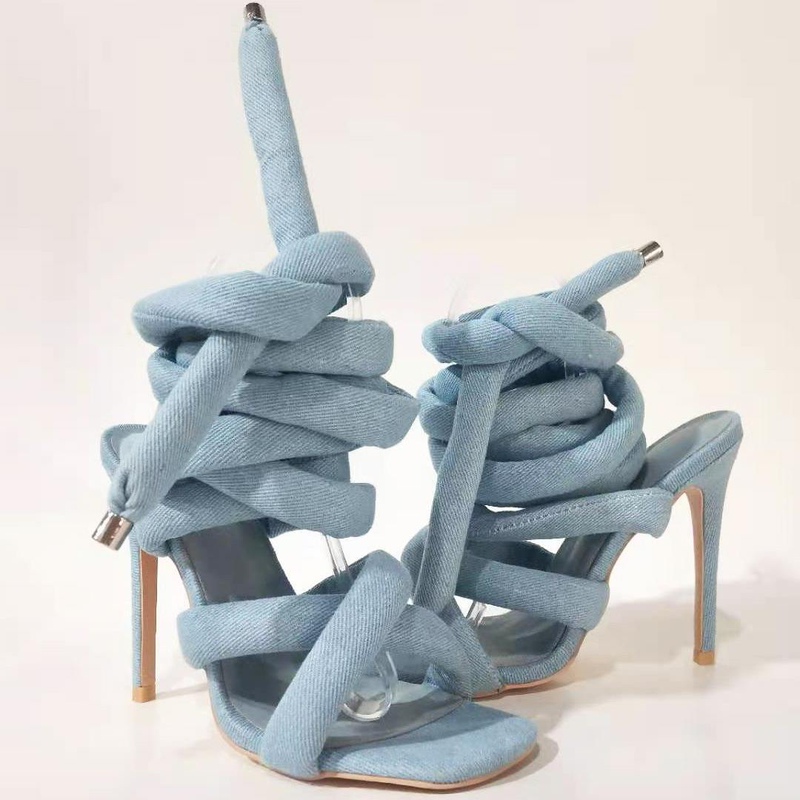 New Foreign Trade Square-Toe Stiletto Ultra-High Heel Cross-Strap Fashion Show Large Size Sandals for Women