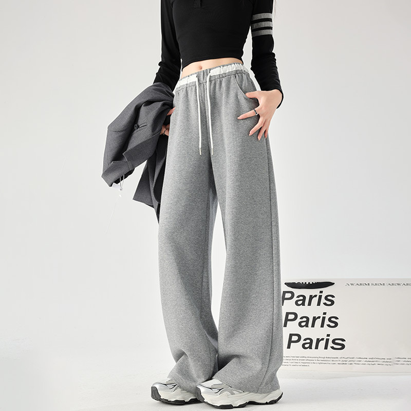 Uncle Carrot Gray Sweatpants Women's Autumn and Winter Wide-Leg Sweatpants Drapedy High-Waisted Loose Design Casual Straight Pants