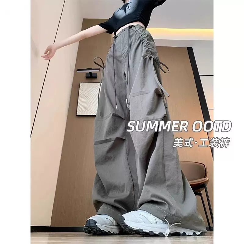 厂家直销批发美式工装裤女2025夏季新款降落伞休闲阔腿百搭长裤子