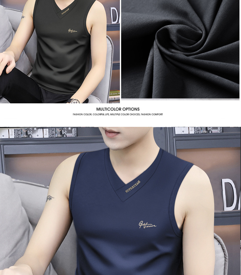 2026 New Tank Top Men's Modal Summer Sleeveless T-shirt V-neck Sport Thin Shoulder Hurdle Top_viptrois.com