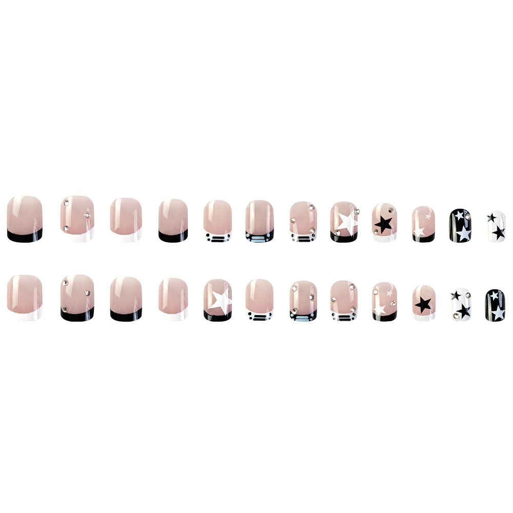 Pequeño libro rojo caliente, perforación de uñas calientes, estrella negra dulce y fresca, 24 piezas de parche de uñas falsas. image 6
