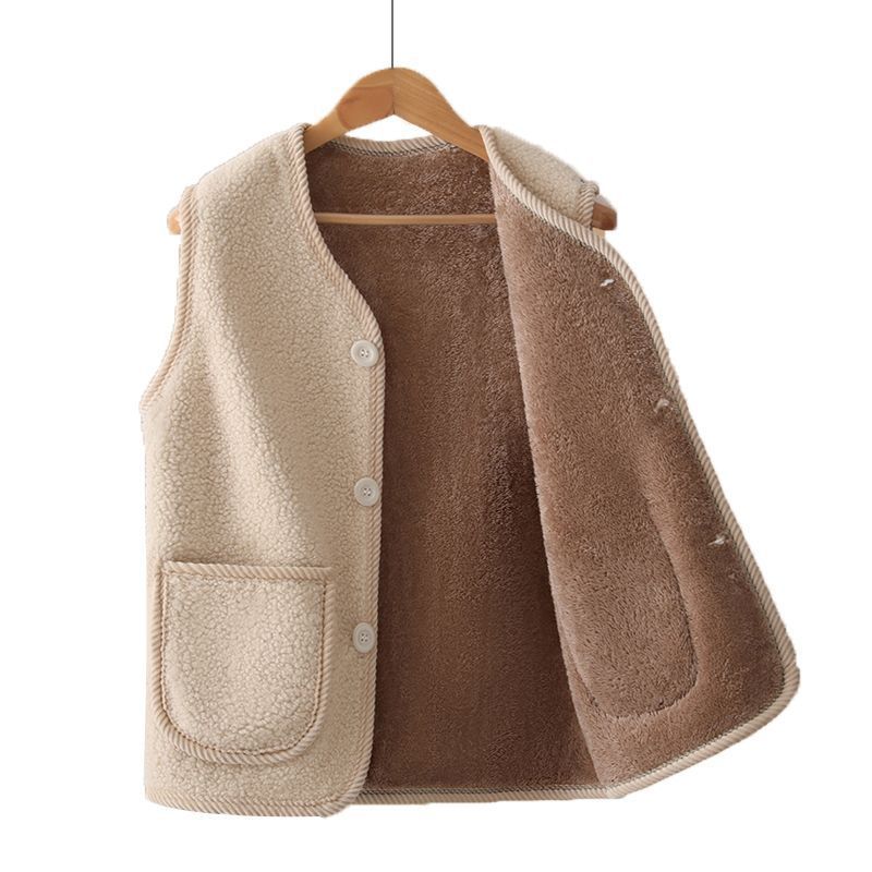 Primavera y otoño chaleco de cordero con chaleco de terciopelo de madres espesar hombros de mediana edad nuevas partículas de ropa exterior para mantener el calor