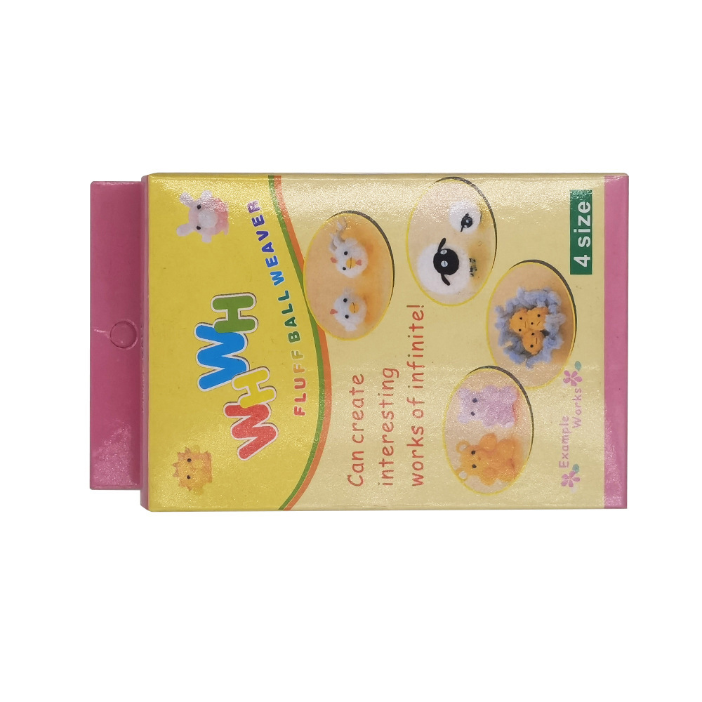 Herramienta de tejido dispositivo de pompón 4 especificaciones en caja Descripción en chino e inglés dispositivo de fabricación de bolas