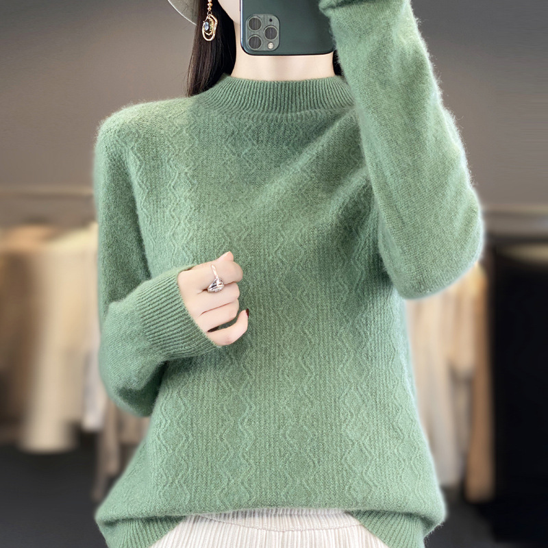 2023 autumn new first-line clothing alanhua women's woolen sweater wool half turtleneck outerwear sweater