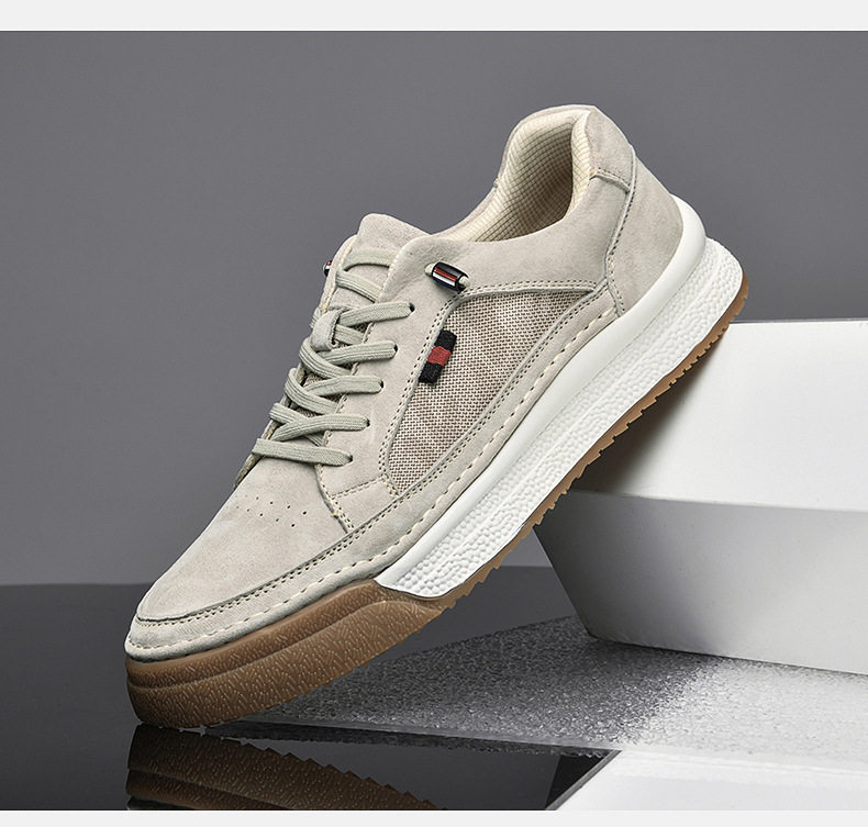 Giày sneaker nam da thật lộn nhung đế dày cổ thấp dáng thể thao — Màu vàng 2633, Màu xám 2633 chi tiết 15