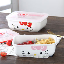 长方分隔带盖陶瓷饭盒微波炉便当盒上班族饭盒三格学生健康米饭碗