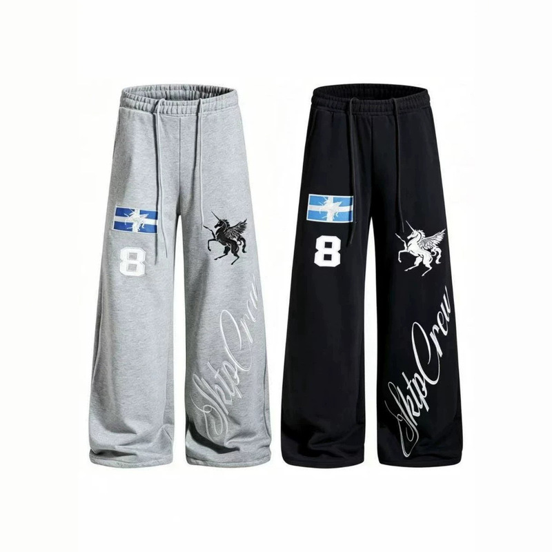 2026 Unisex Style Multi-Stitch Embroidered Unicorn Pattern Draped American Wide-Leg Sweatpants, Casual Unisex Sports Pants