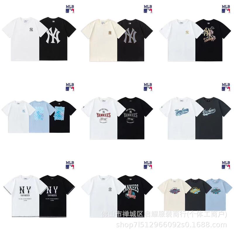 Korean 26Ss New High-End Version Mlb Spring/Summer Ny Small Logo Embroidered Short-Sleeve Printed Round-Neck T-Shirt for Men and Women Couples