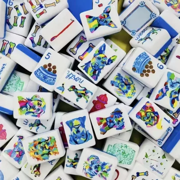 Direct from the manufacturer: Pink and blue puppy color-blocked acrylic mahjong, hand-carved, portable mahjong for American families