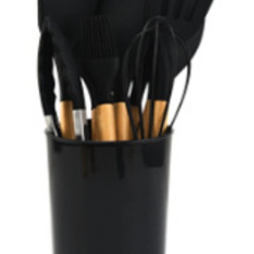 Juego de utensilios de cocina de silicona con mango de madera de haya, 12 piezas, espátula de cocina, cuchara de cocina, juego de utensilios de cocina antideslizantes