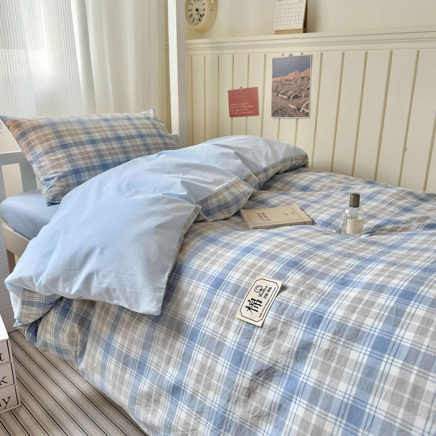 Cama de dormitorio de estudiantes universitarios de algodón de tres piezas, colcha de algodón puro, cama de cama de 90 sábanas