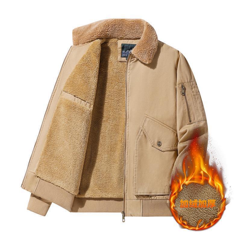 跨境新款外贸男装夹克亚马逊男士冬季保暖外套加绒翻领休闲棉服男