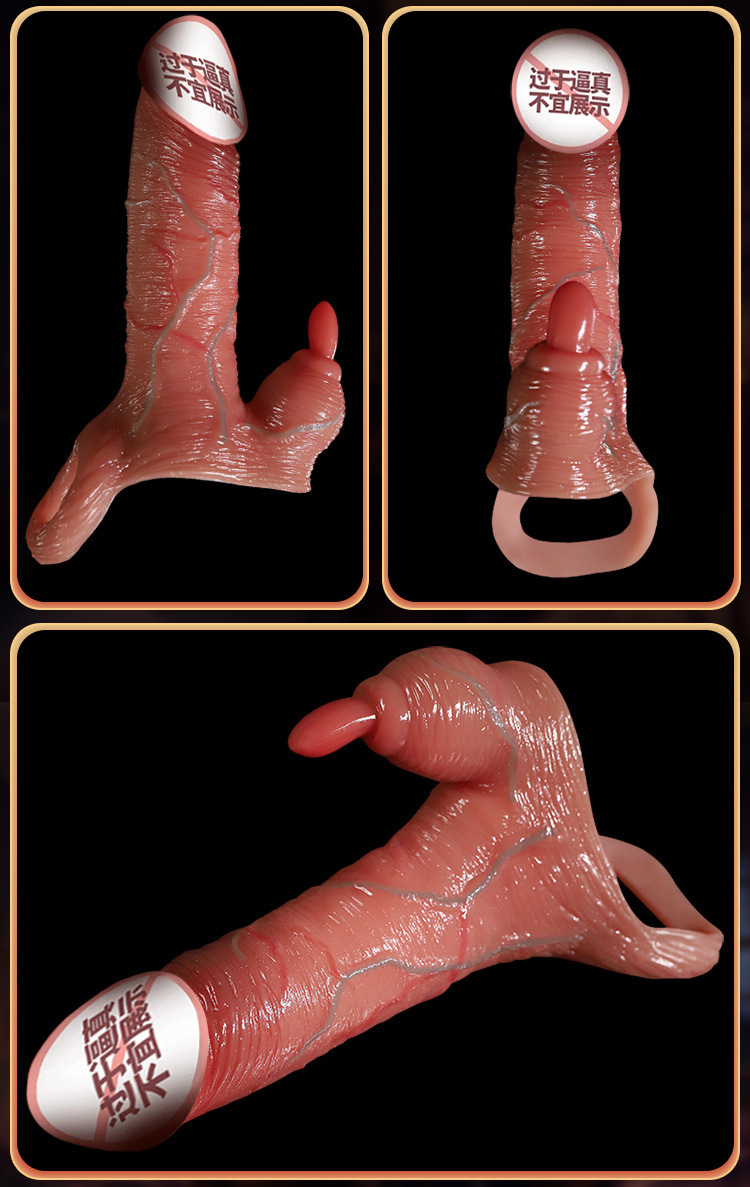 Male Penis Sleeve Liquid Silicone Flesh Tone Manual Sperm Lock Ring — detail image 13