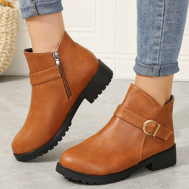 Ботинки Martin женские в британском стиле 2023 осень-зима Новые кожаные сапоги на толстом каблуке с круглым носком, трансграничные женские короткие сапоги больших размеров на каблуке