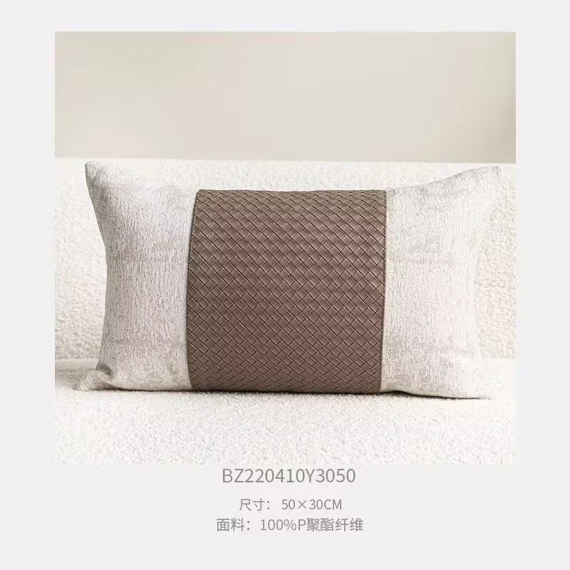 Cojín lumbar de tela con patrón de cuero tejido, cojín decorativo de lujo ligero estilo chino para habitación de hotel, cojín decorativo para el hogar. image 7
