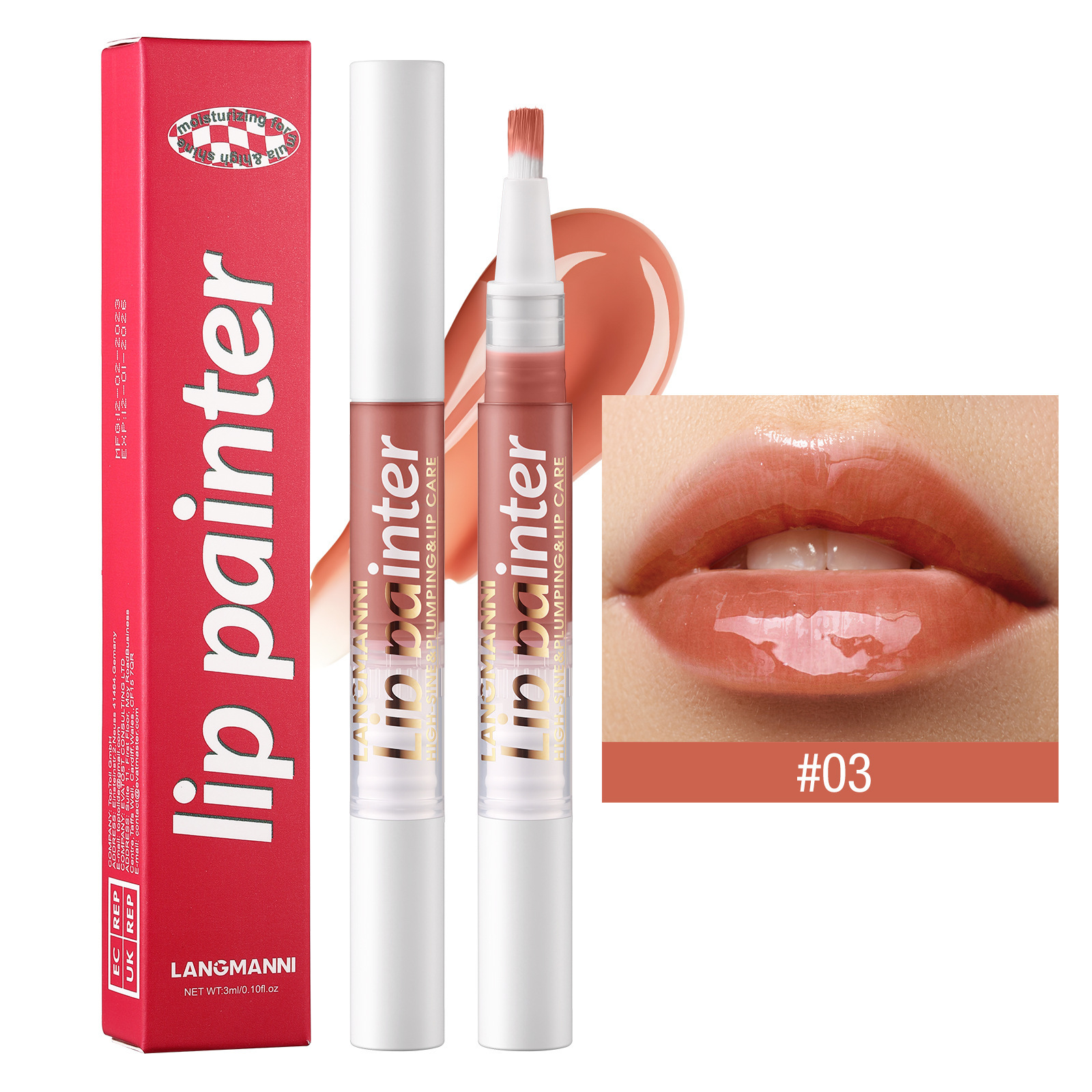 LANGMANNI nuevo brillo de labios giratorio perlado fácil de colorear brocha suave brillo de labios flash
