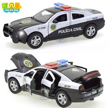 仿真合金车1:32回力带声光六开门警察车儿童礼物汽车玩具模型盒装
