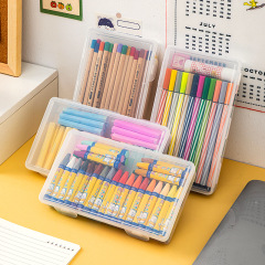 Plastic desk drawer stationery storage box with lid, stackable transparent file book marker storage box