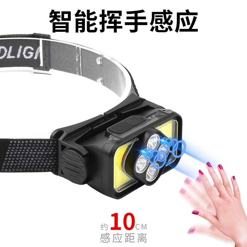 Nuevo faro LED TYPE-C recargable faro de inducción de agitación al aire libre luz de pesca nocturna resistente al agua faro de luz fuerte al por mayor