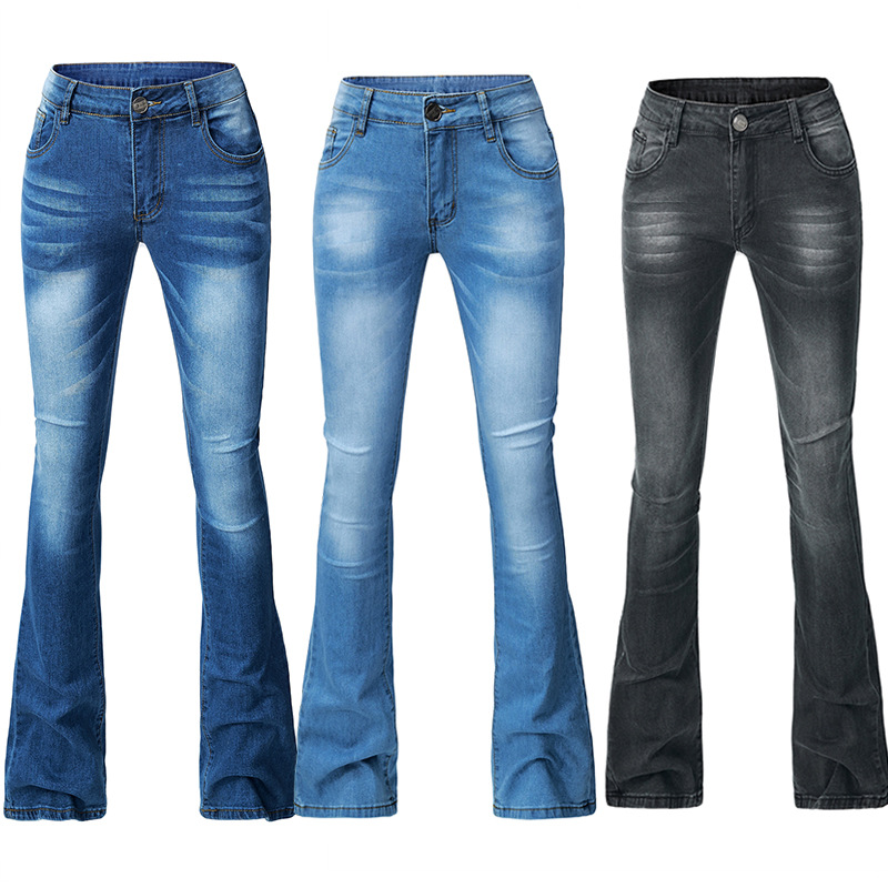 ChicShe Cross-Border Europea Ad North America Skiy Stretch Tassel Flared Wome's Trousers Log Pats Solid Color Jeas_voghion.com