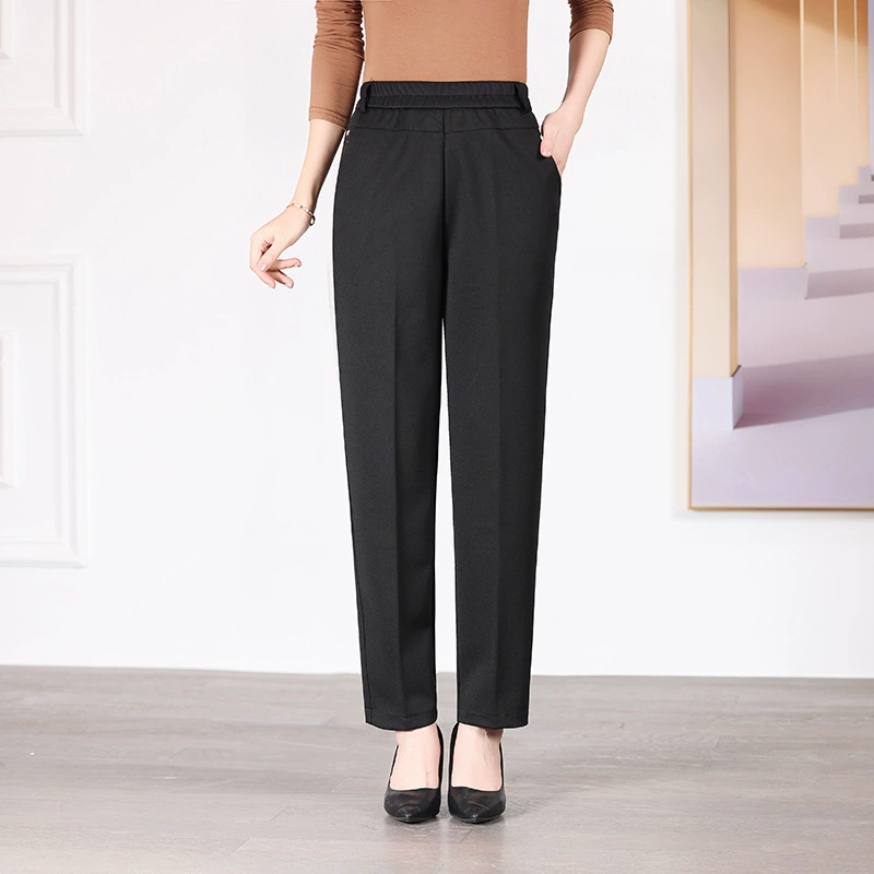 Женские брюки среднего и пожилого возраста, весенне-осенние прямые брюки с высокой талией 2024, свободные повседневные брюки больших размеров для маленьких пожилых женщин