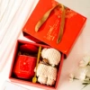 Cinnabar red diamond cup towel bear boutique gift box