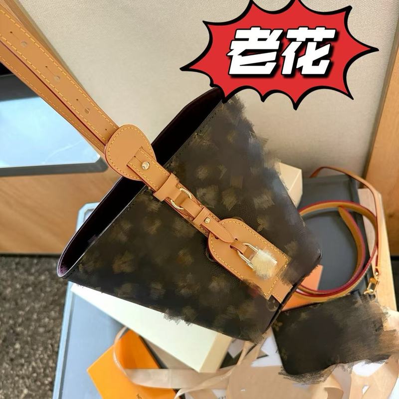 外贸货源新款水彩渐变紫水桶包 全皮腋下手提斜挎女包大容量老花|undefined