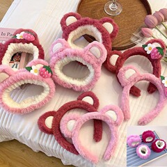 イチゴクマぬいぐるみ洗顔ヘッドバンド漫画の花洗濯ヘッドバンド韓国スタイルの滑り止めヘッドバンドヘアバンドヘアアクセサリー卸売