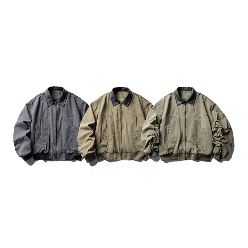 城市凡品 2025年秋季新款重磅水洗翻领bomber夹克cleanfit夹克|undefined