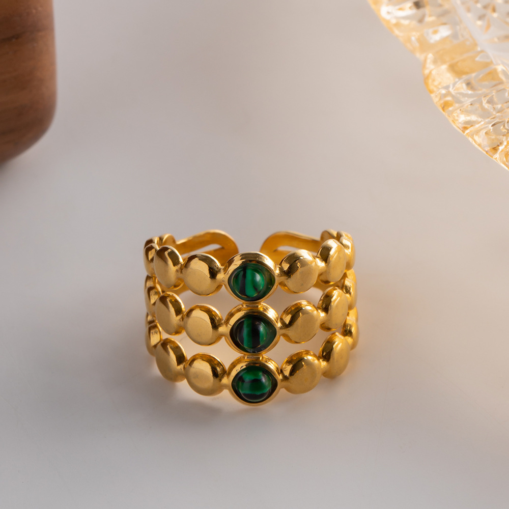 French Style Round Stainless Steel Inlay Gem Open Ring 1 Piece